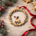 DIY MDF reindeer wreath round ornament frame for Christmas tree decor show on table 