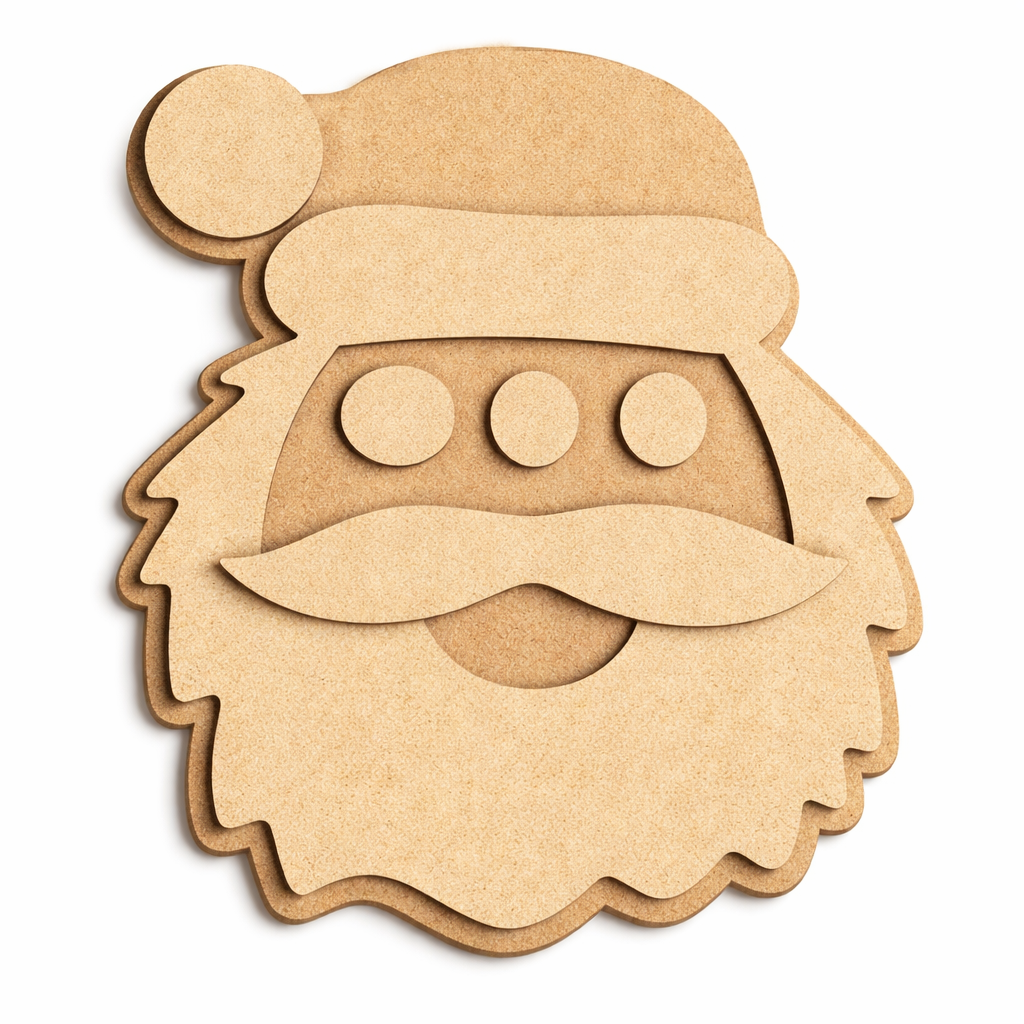 DIY layered MDF Santa face cutout for Christmas painting and decor.