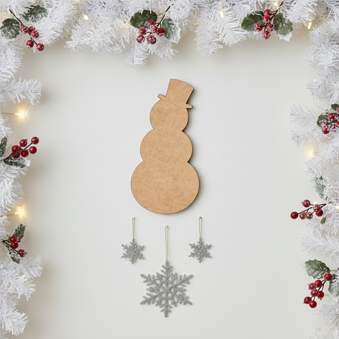 DIY MDF snowman cutout shape for Christmas craft mount on decoration wall