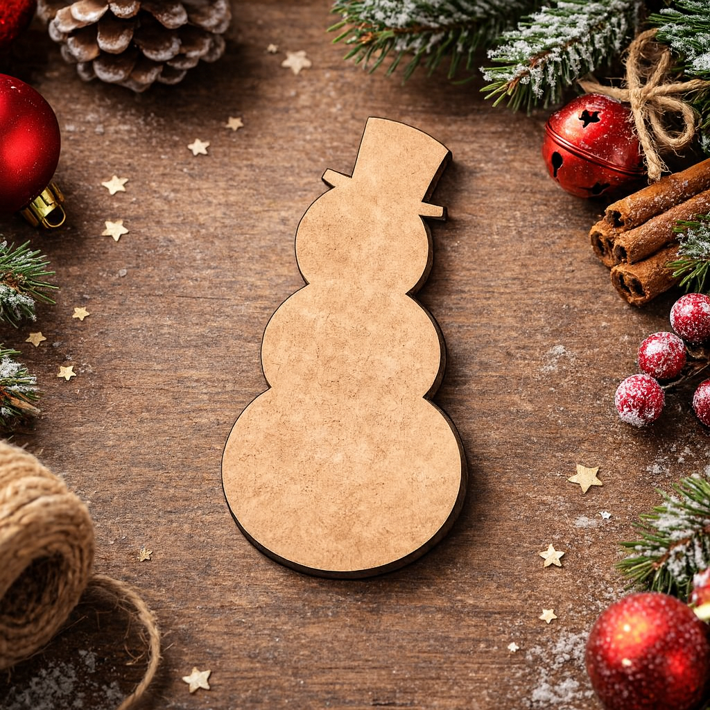 DIY MDF snowman cutout shape for Christmas craft show on decoration table 