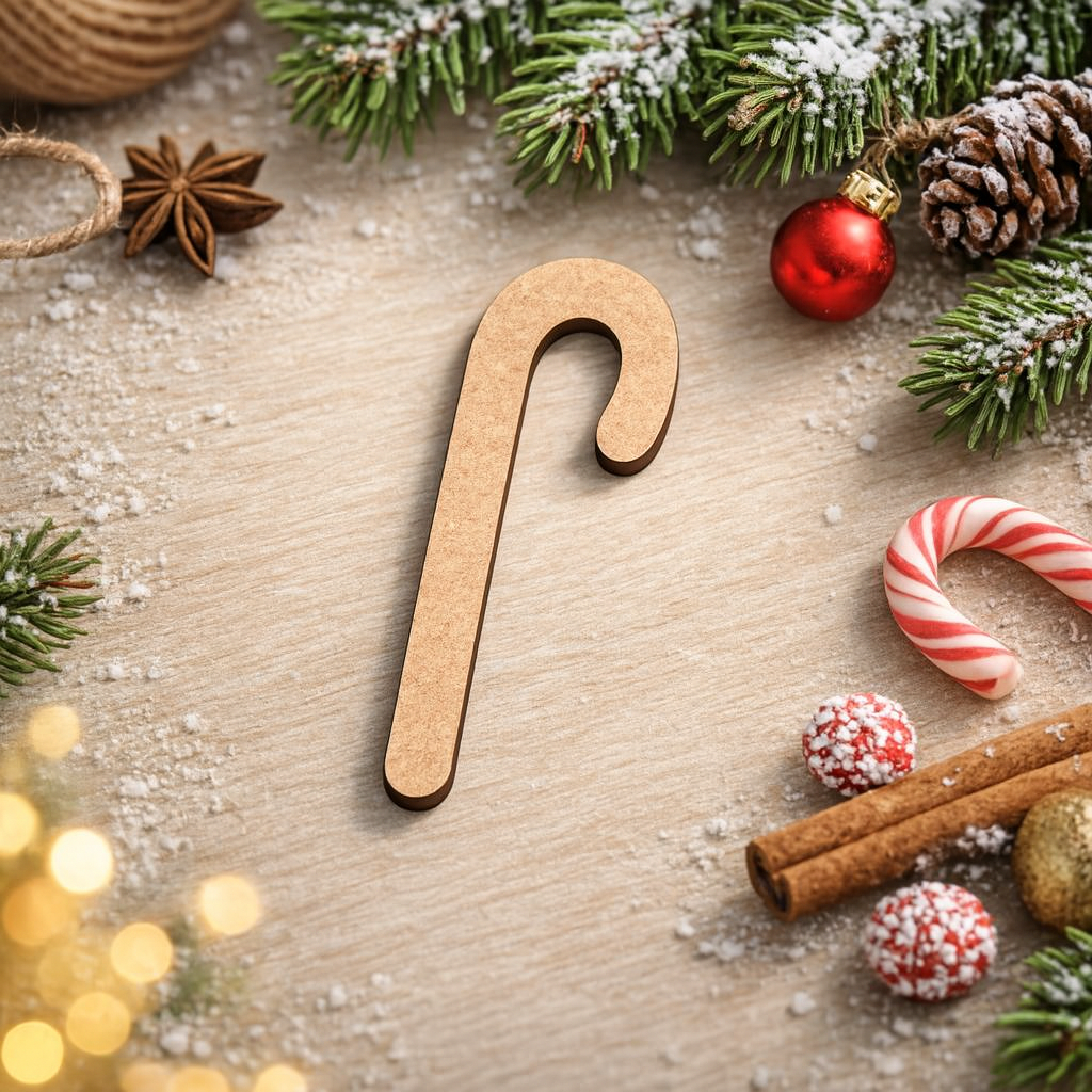 Paintable DIY MDF candy cane cutout blank for Christmas decoration and crafts show on decoration table 