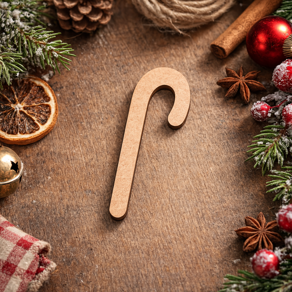 Paintable DIY MDF candy cane cutout blank for Christmas decoration and crafts show on table 