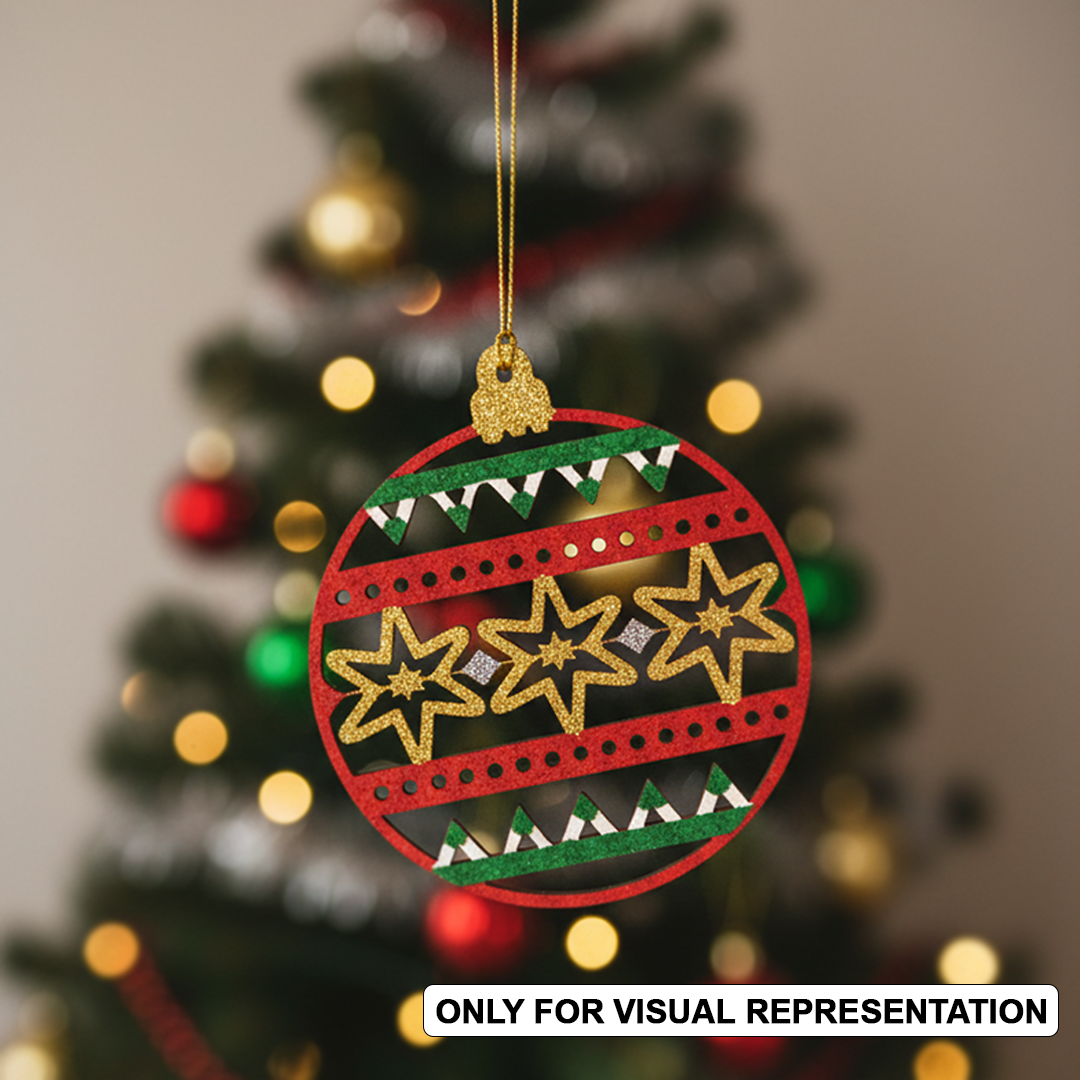 Laser-cut hanging MDF Christmas bauble cutout with star pattern, ornament