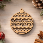 Laser-cut DIY MDF Christmas bauble cutout with star pattern, ornament blank for painting and festive décor show on table 