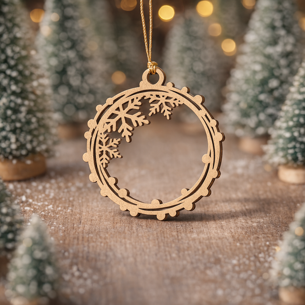 Laser-cut hanging DIY MDF snowflake ring ornament cutout, Christmas decoration 