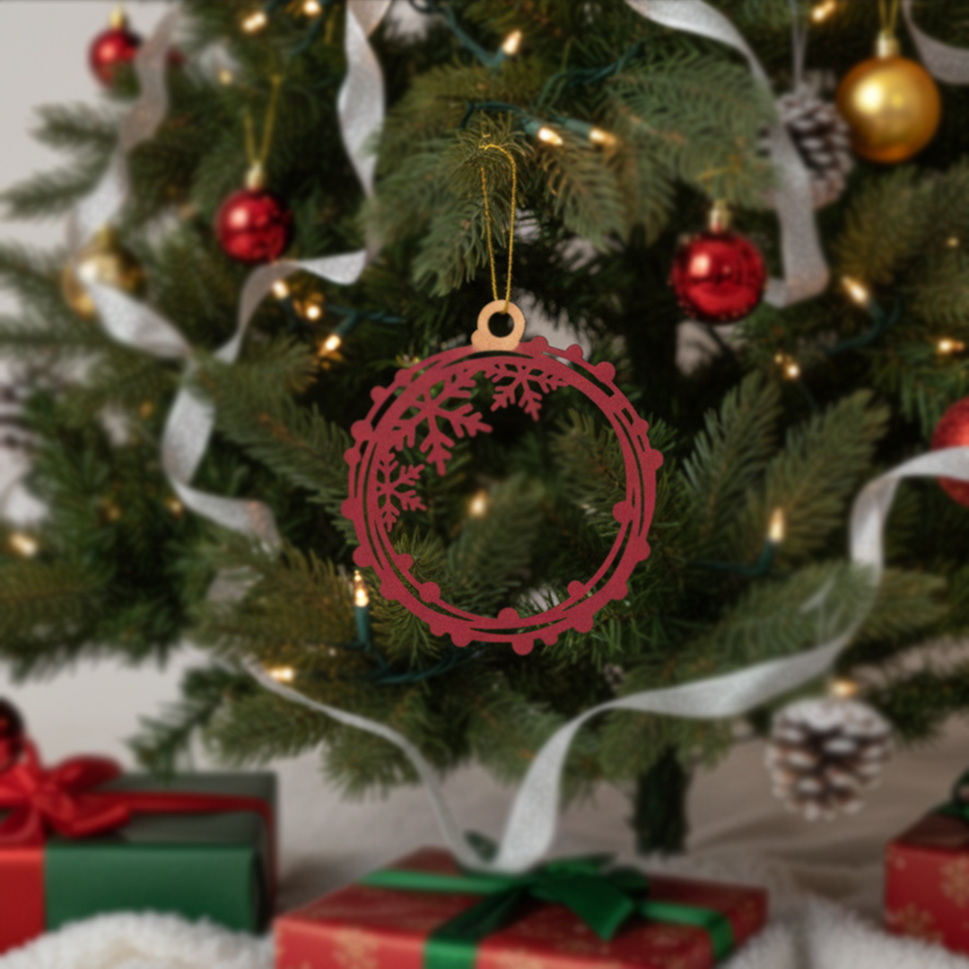 Laser-cut hanging DIY MDF snowflake ring ornament cutout , Christmas decoration 