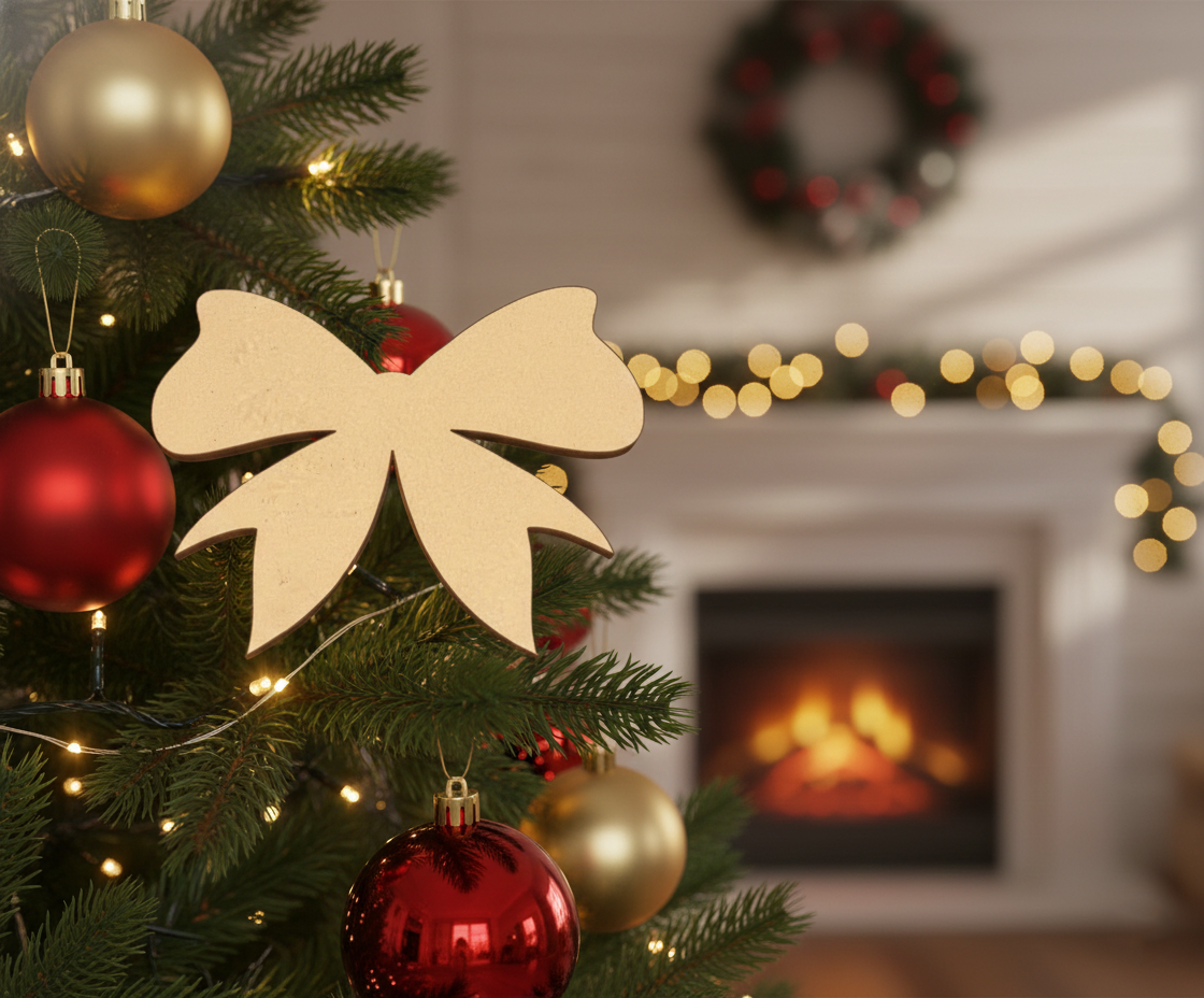 Plain DIY MDF bow cutout blank for painting, Christmas craft decoration show on Christmas tree 