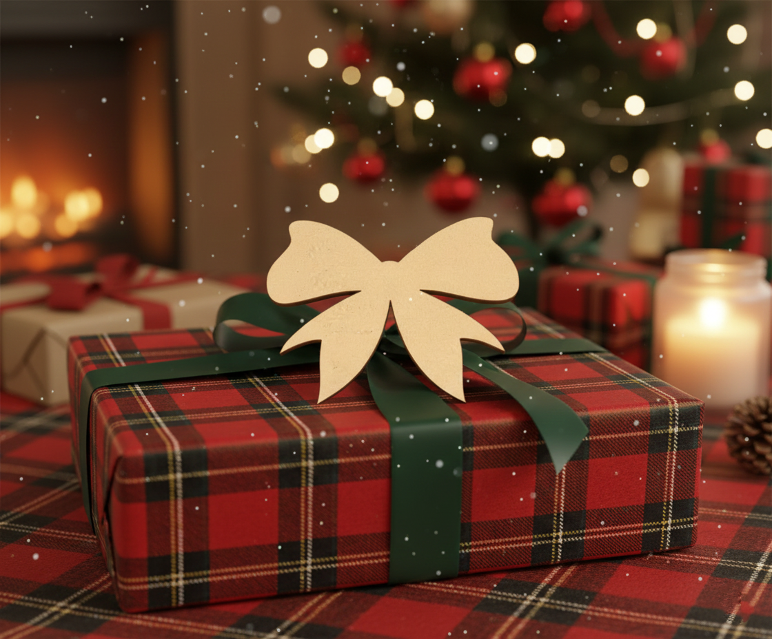 Plain DIY MDF bow cutout blank for painting, Christmas craft decoration show on gift topper.