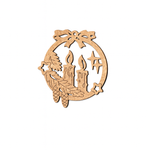 Laser-cut DIY MDF candle wreath ornament cutout with bow, stars and pinecones, Christmas craft blank for painting.