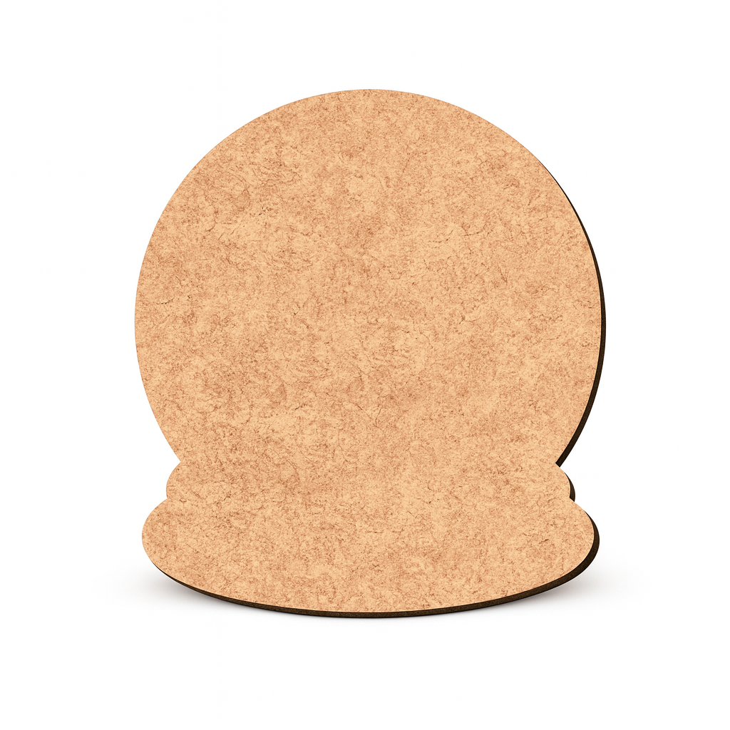 Blank DIY MDF snow globe base cutout for painting and Christmas craft decoration, tabletop display.