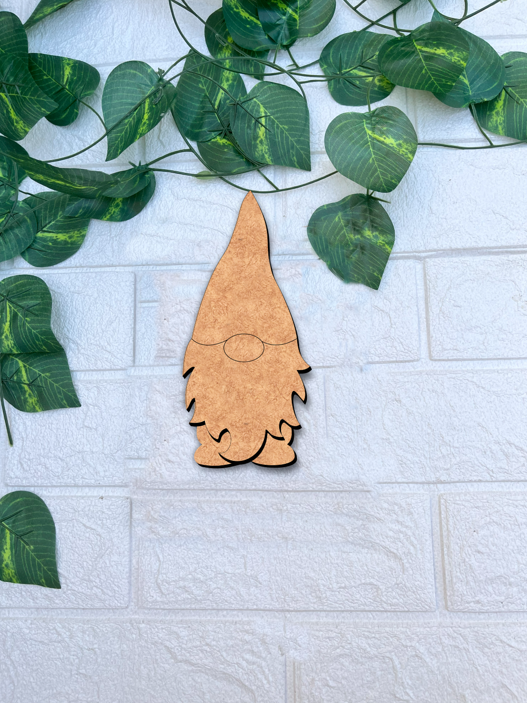 Blank DIY MDF Christmas gnome cutout for painting and decoration mount on white wall