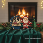 MDF Santa village scene stand with layered house arch and Christmas tree show on decoration table (visual representation).