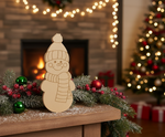 DIY MDF snowman cutout blank with cap and scarf outline, Christmas craft base for painting show on  decoration table 