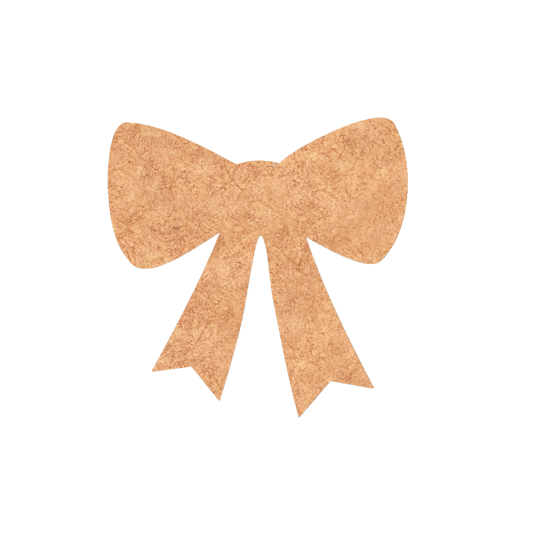Blank DIY MDF ribbon bow cutout for painting, Christmas gift topper and holiday decoration craft base.