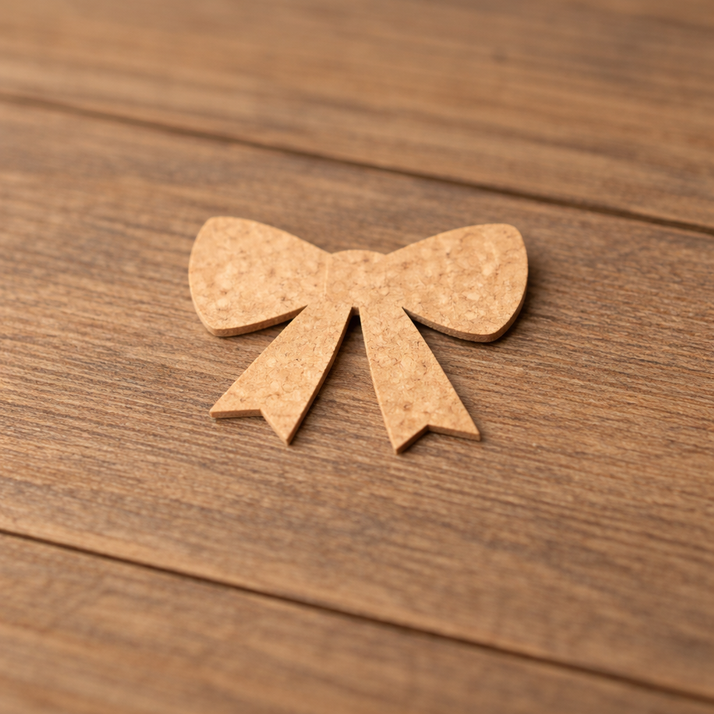 Blank DIY MDF ribbon bow cutout for painting, Christmas gift topper show on table 