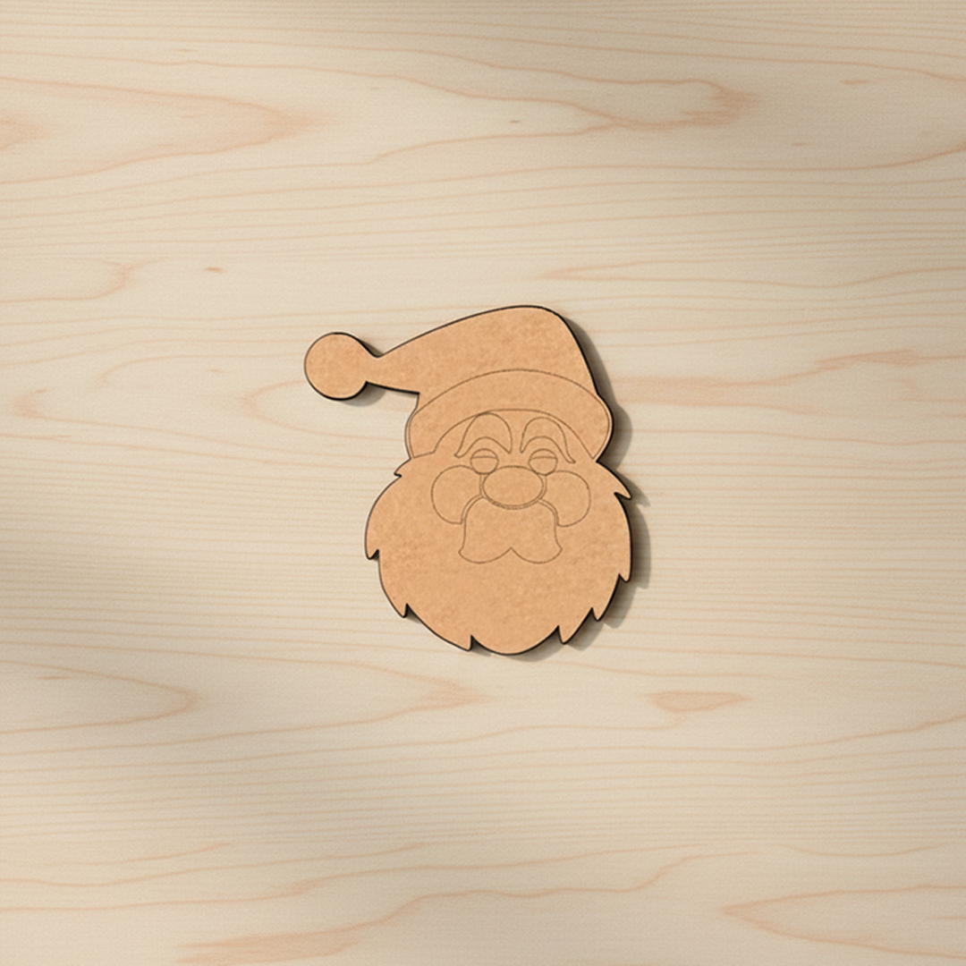 Blank DIY MDF Santa face cutout with hat and beard outline for painting mount on wooden wall