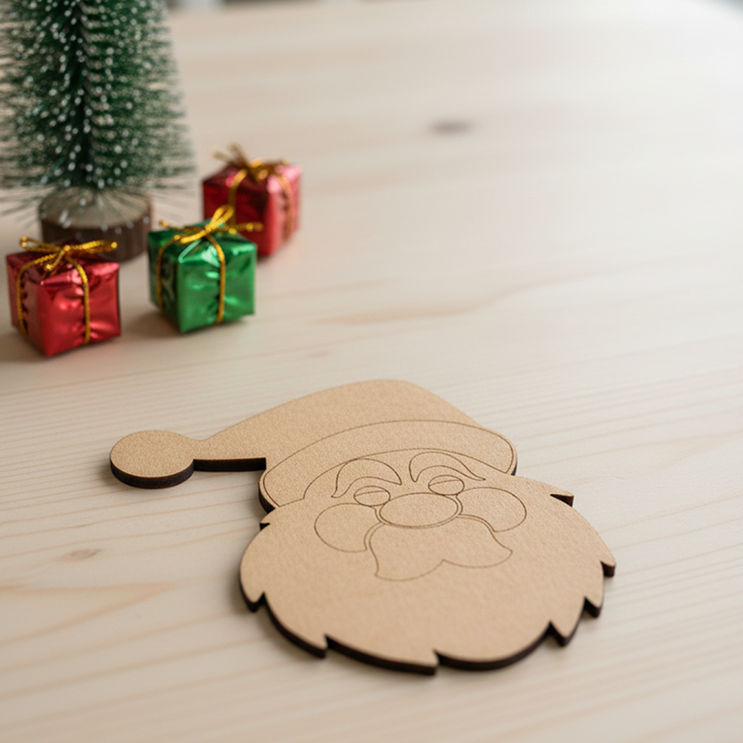Blank DIY MDF Santa face cutout with hat and beard outline for painting show on table 