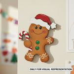 DIY MDF gingerbread Santa coloured  cutout with candy cane and hat, paintable Christmas craft for decoration mount on wall ( visual representation )