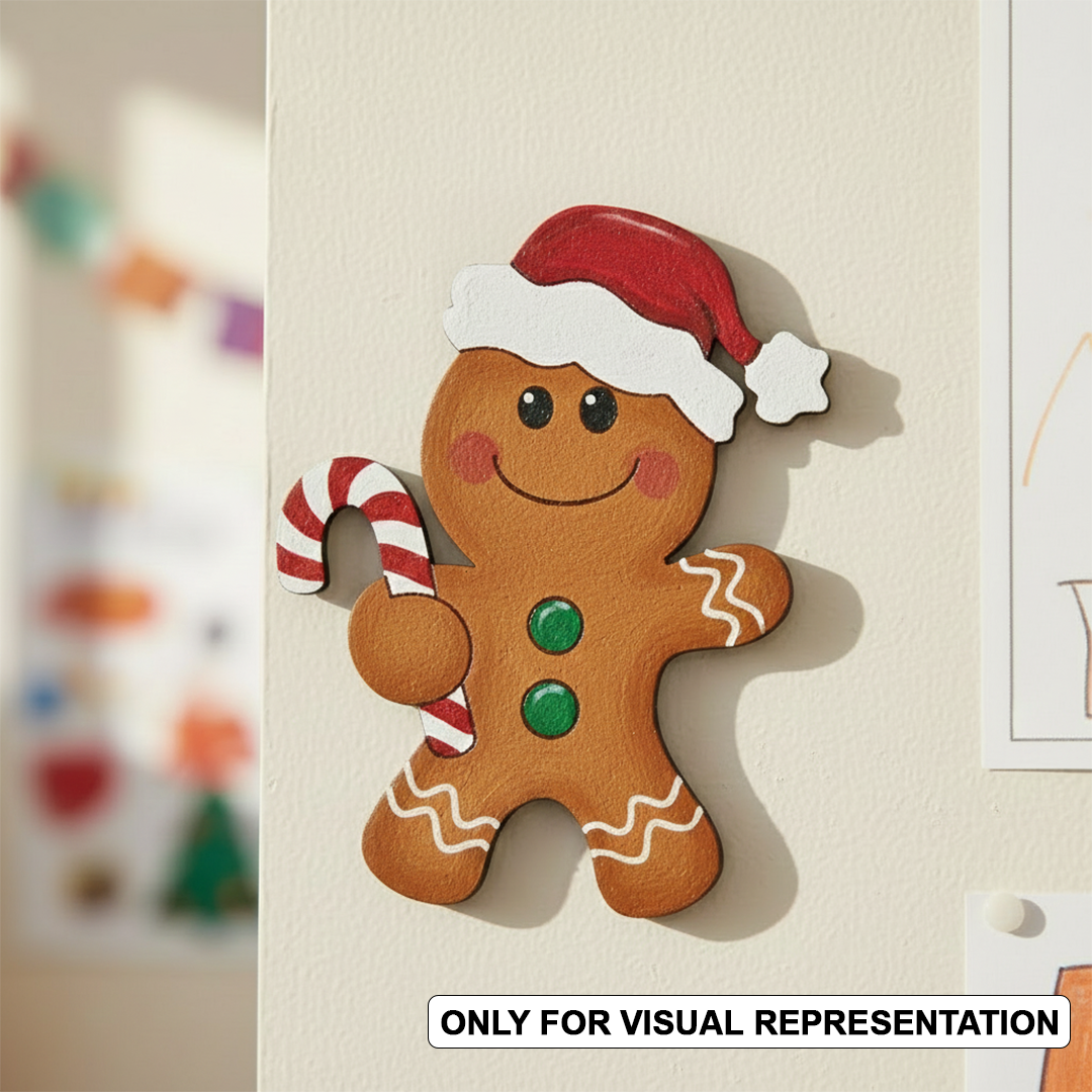 DIY MDF gingerbread Santa coloured  cutout with candy cane and hat, paintable Christmas craft for decoration mount on wall ( visual representation )