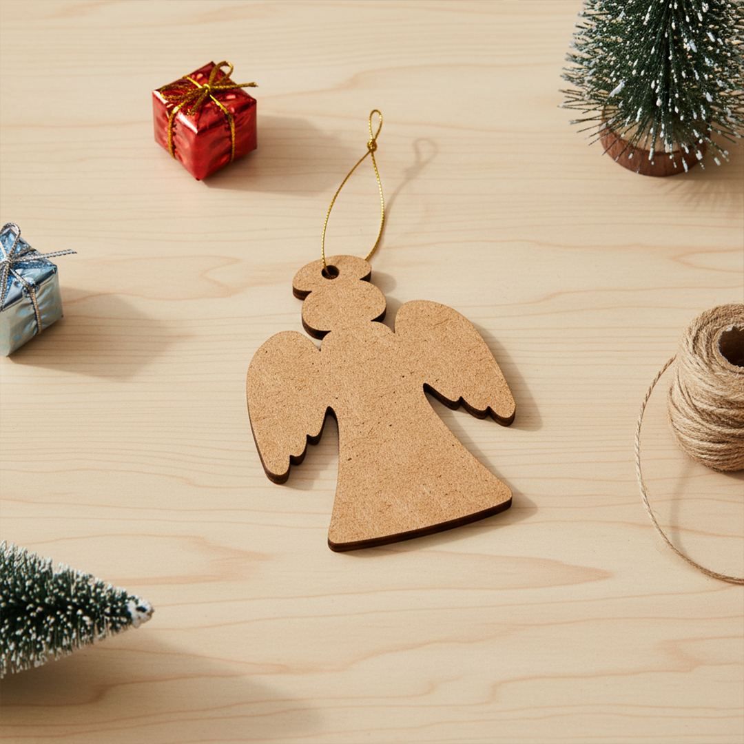 DIY MDF angel Christmas ornament cutout with halo and wings for painting and craft decoration shw n table 
