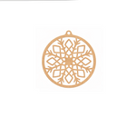 DIY MDF round ornament with modern diamond-pattern snowflake cutout for Christmas tree decoration and craft projects