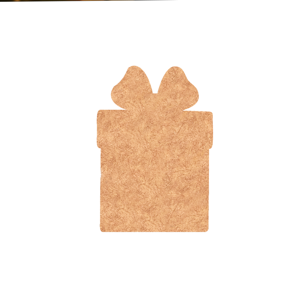 DIY MDF gift box cutout with bow shape, paintable Christmas craft base for decoration and personalization.