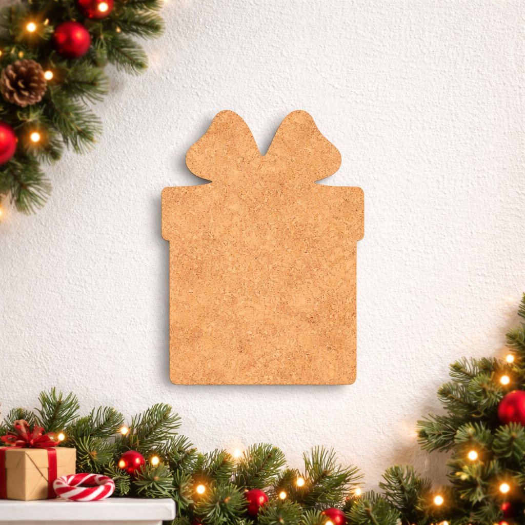 DIY MDF gift box cutout with bow shape, paintable Christmas craft base for decoration mount on wall