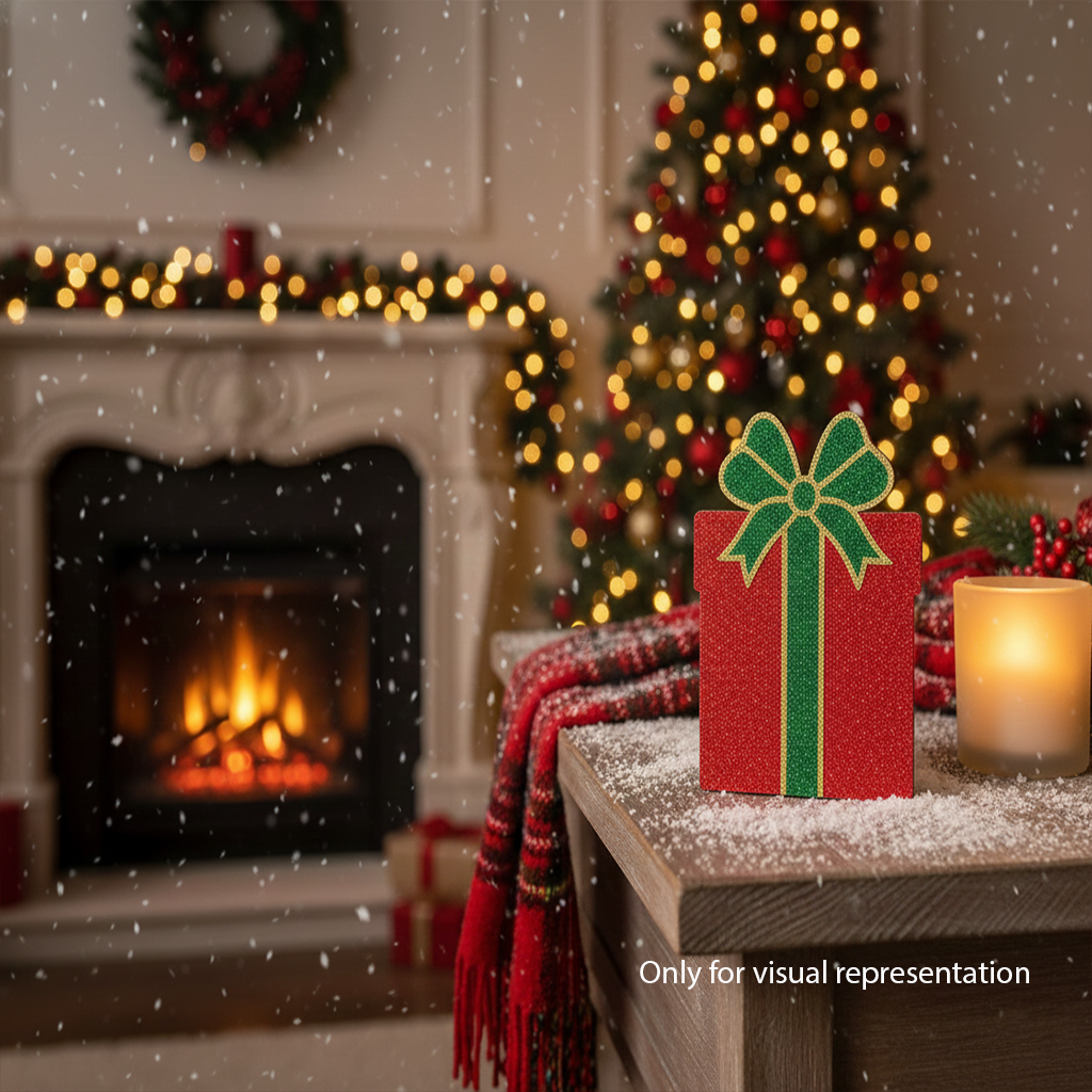 DIY MDF gift box coloured cutout with bow shape, paintable Christmas craft base for decoration ( visual representation )