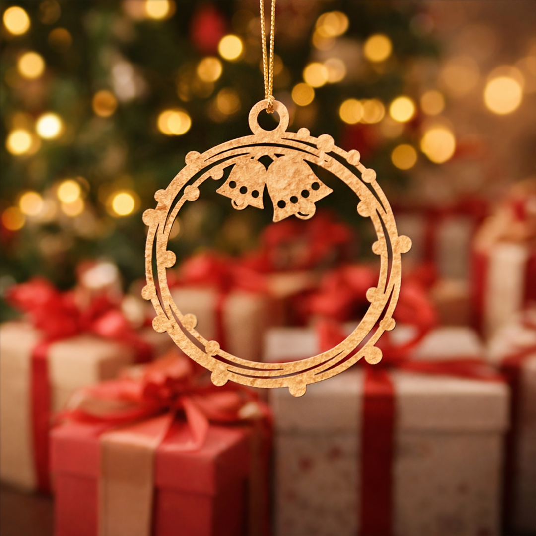 Laser-cut DIY MDF bell ring ornament hanging cutout with hanging loop, Christmas craft