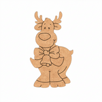 DIY MDF cute reindeer cutout with bow and bell outline, paintable Christmas craft blank for decoration.
