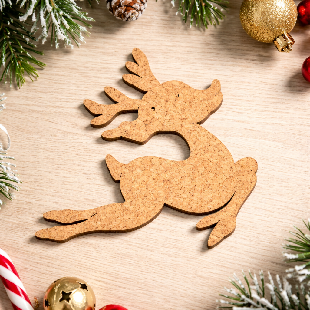 DIY MDF reindeer cutout for Christmas craft on decorative table