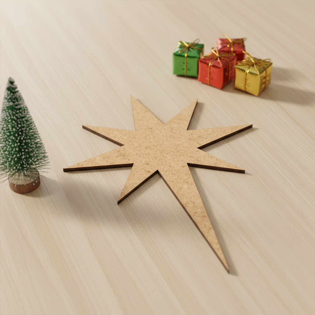 DIY MDF star cutout for Christmas craft and festive decoration show on table 