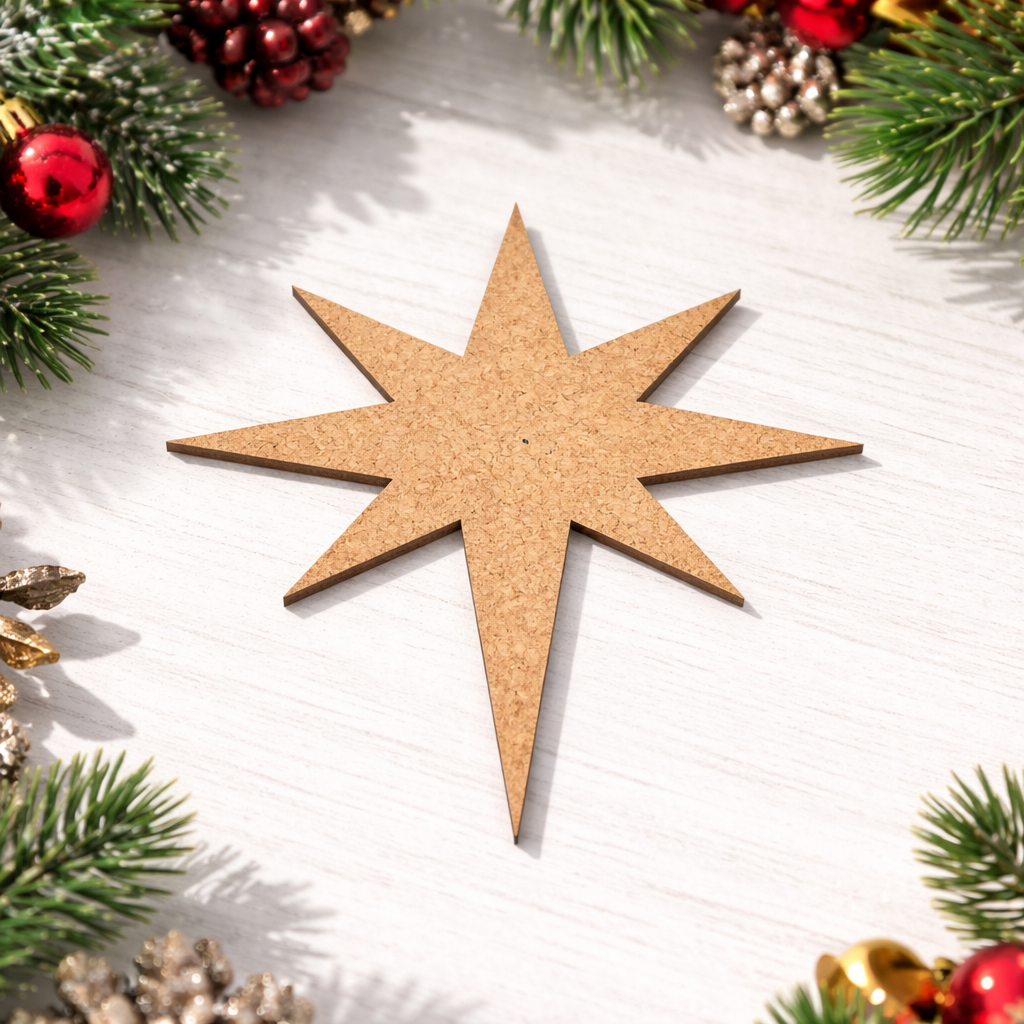 DIY MDF star cutout for Christmas craft show on decorative table 