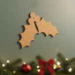 DIY MDF holly leaves cutout with berries for Christmas craft mounted on wall