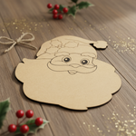 DIY MDF Santa face cutout for Christmas craft on wooden table 