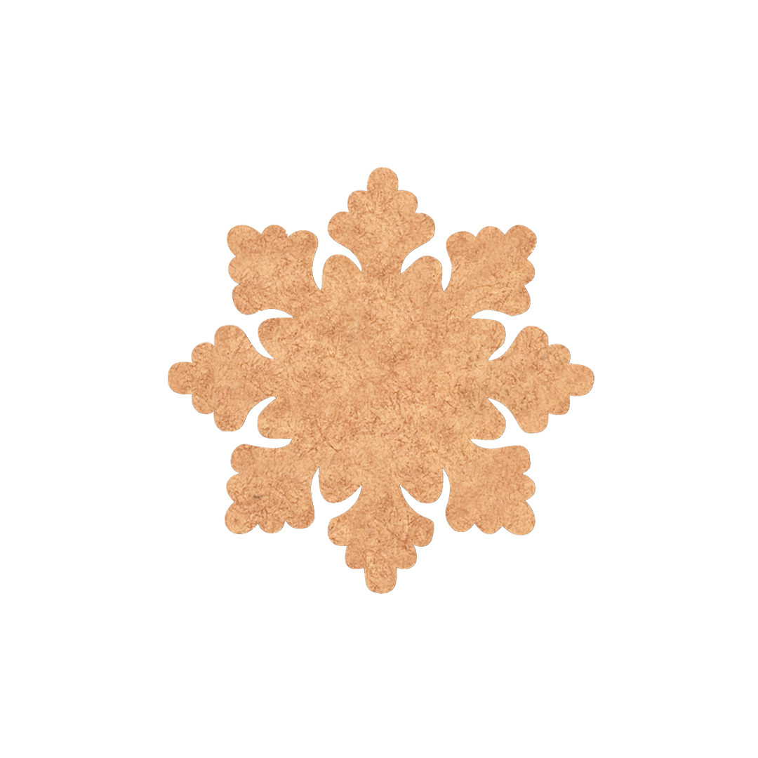 Unpainted MDF snowflake cutout with rounded floral edges, shown on a clean white background.
