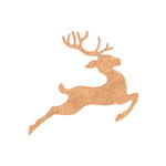 Unpainted MDF reindeer silhouette cutout in a leaping pose with antlers, displayed on a clean white background.