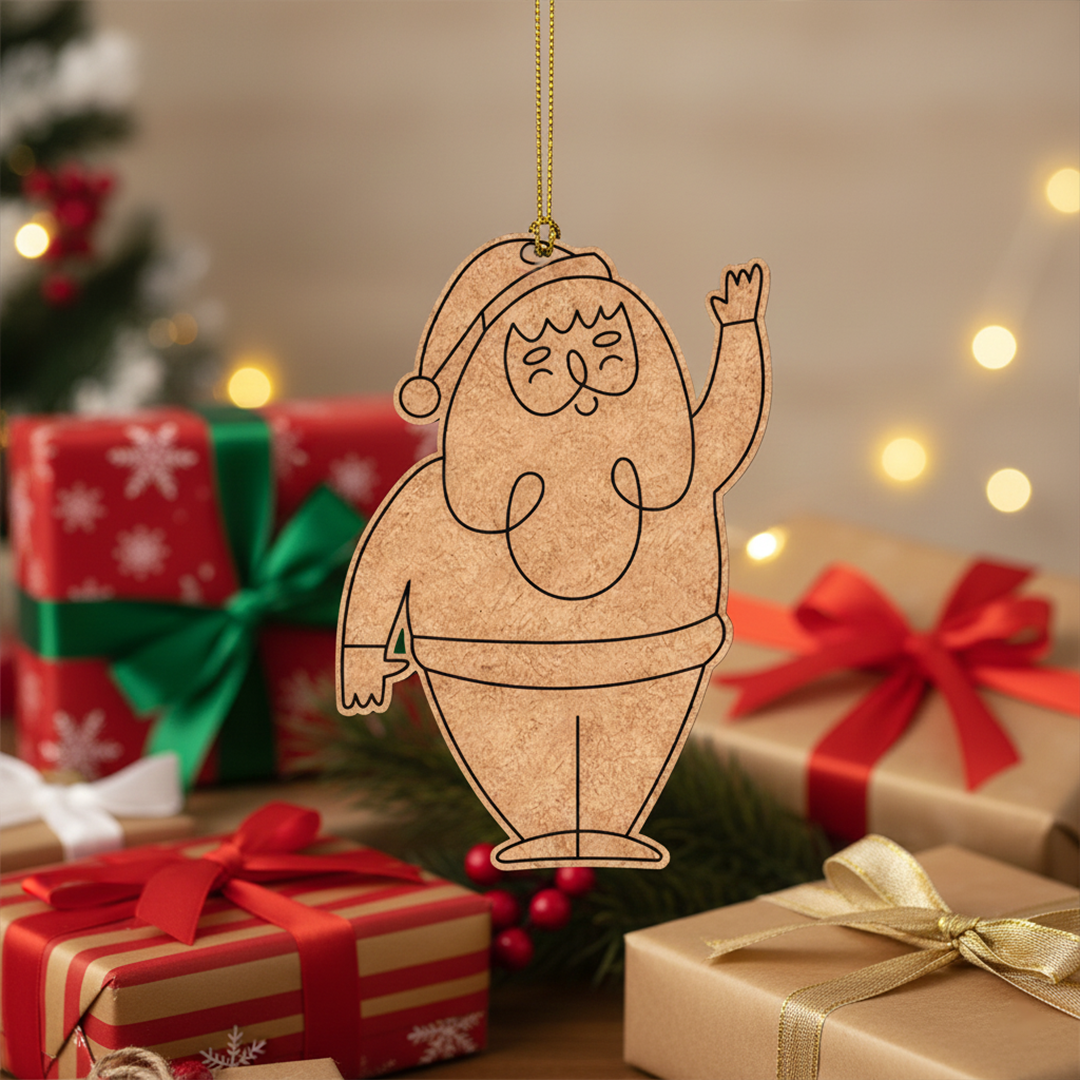 Unpainted MDF Santa Claus waving DIY hanging cutout 