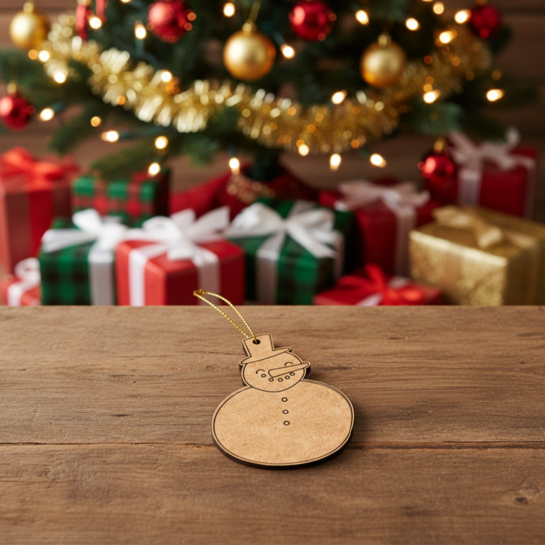 Unpainted MDF Christmas elf waving DIY cutout on wooden table 