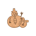 DIY MDF snowman pair cutout (large snowman with tie and small snowman) with engraved outlines on white background.