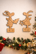 MDF DIY reindeer couple standee set paintable Christmas tabletop decor mount on decorated white wall