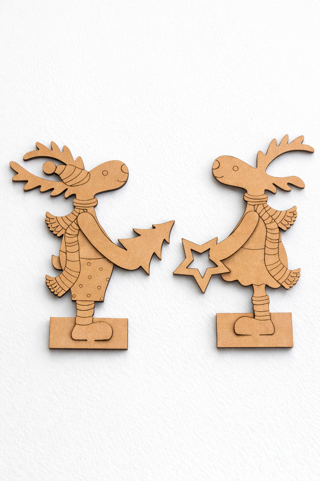 MDF DIY reindeer couple standee set paintable Christmas tabletop decor