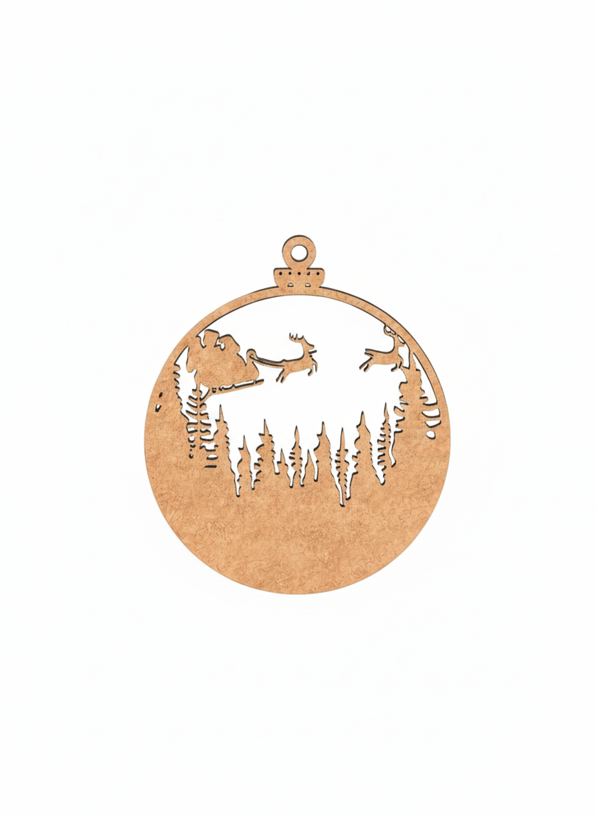 DIY MDF Christmas ornament cutout with Santa sleigh and reindeer for painting and craft
