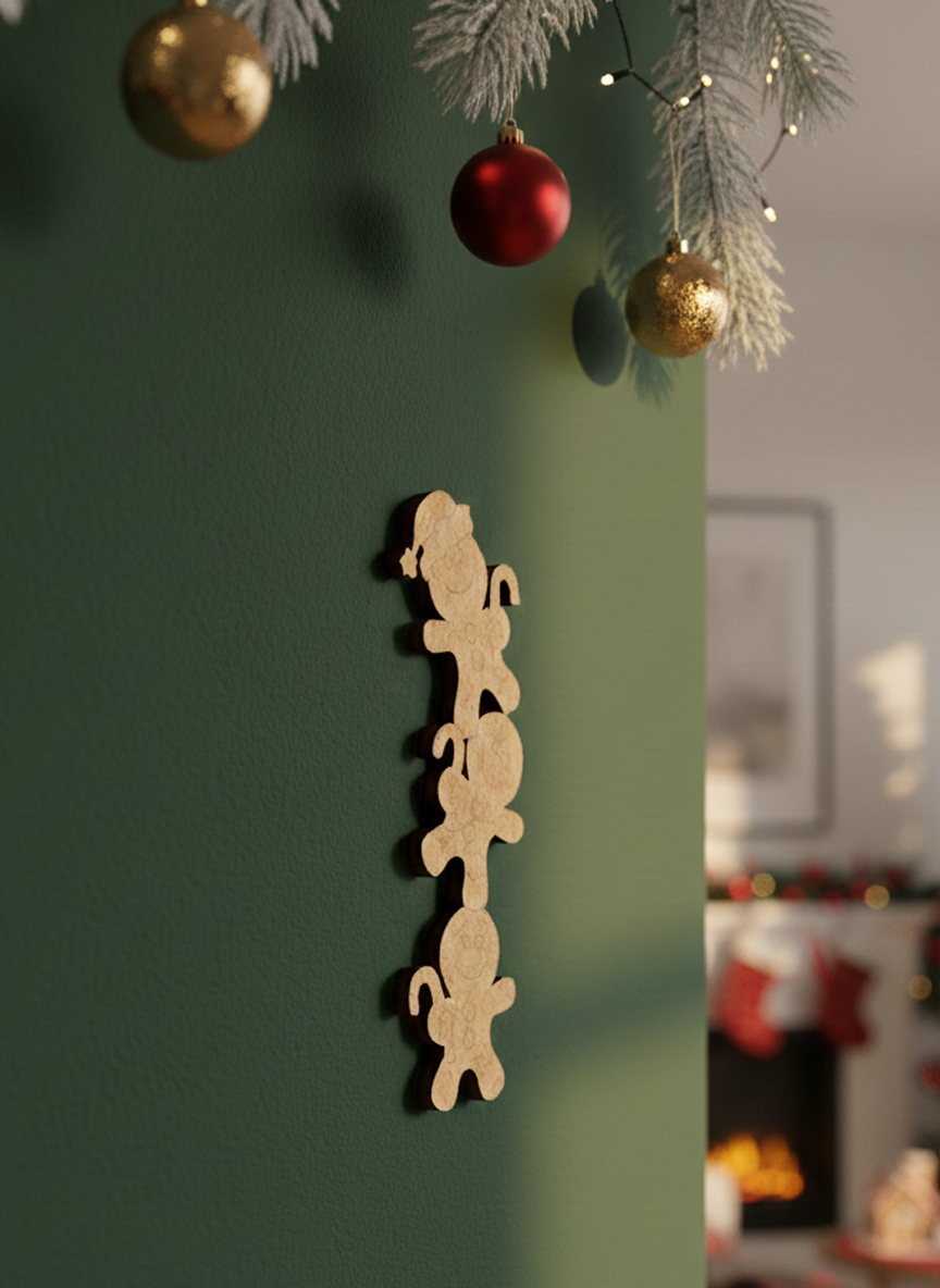 DIY MDF stacked Christmas characters cutout for craft and painting mounted on green 