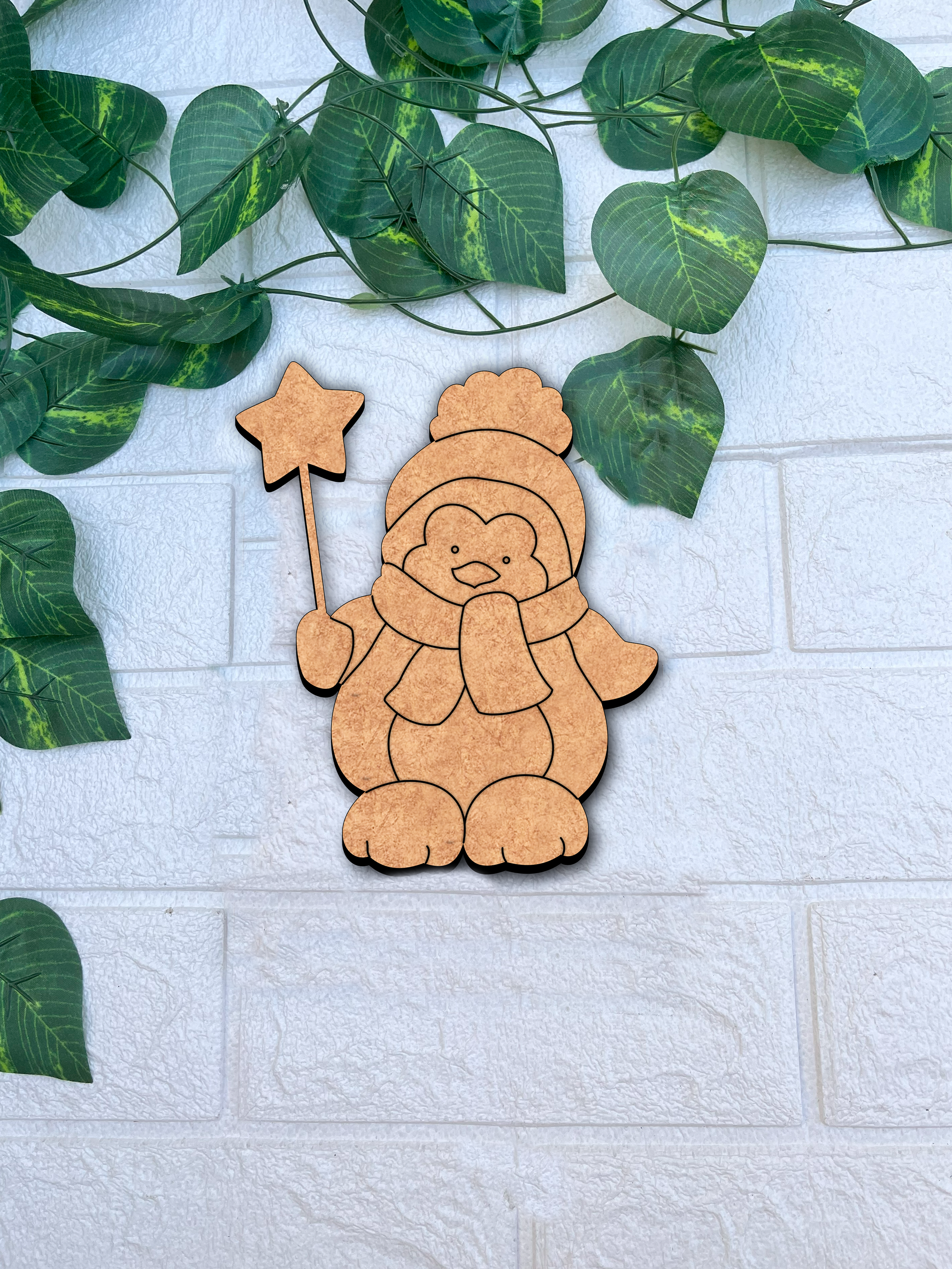 DIY MDF penguin cutout for Christmas craft and painting