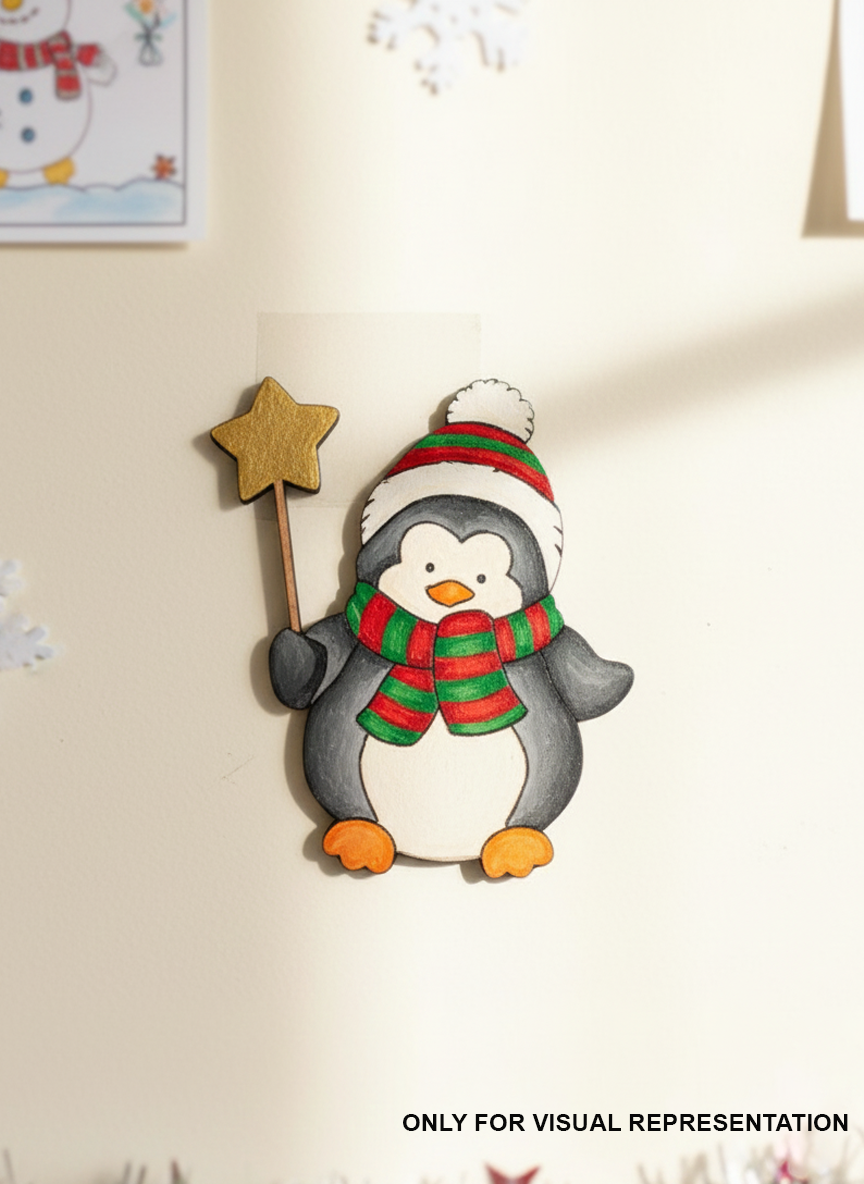MDF penguin cutout for Christmas craft mounted on wall