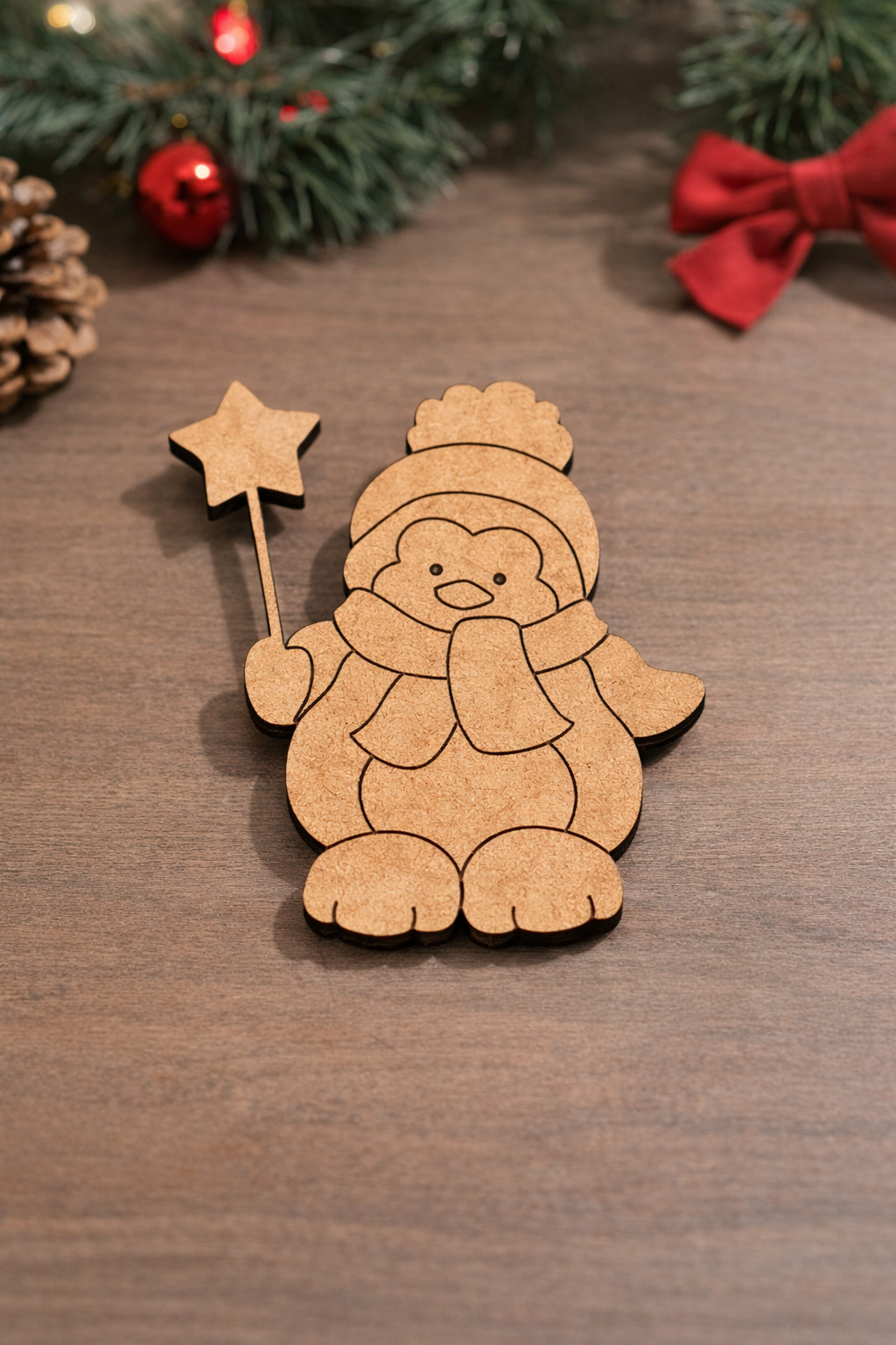 DIY MDF penguin cutout for Christmas craft 