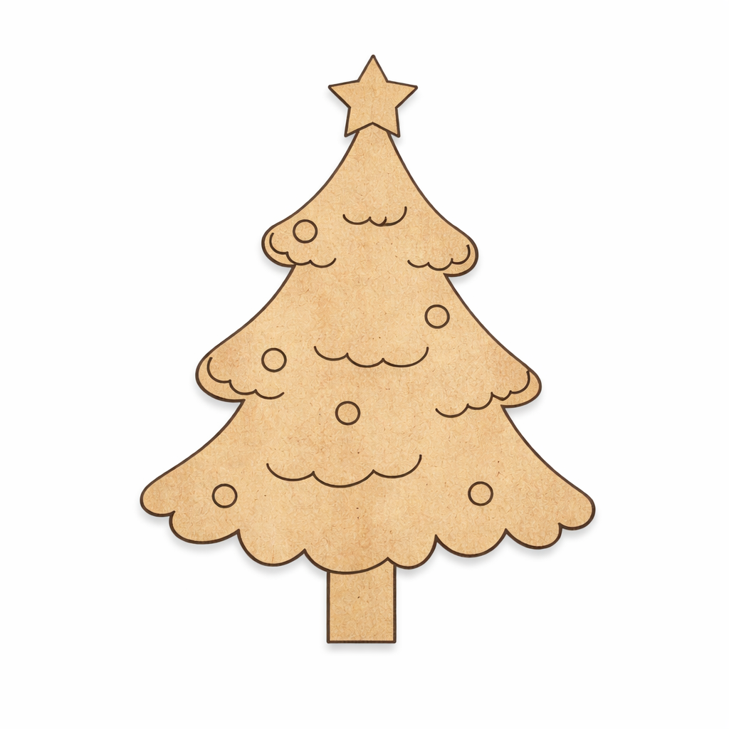 MDF DIY  Christmas tree decoration with a star on top against a white background
