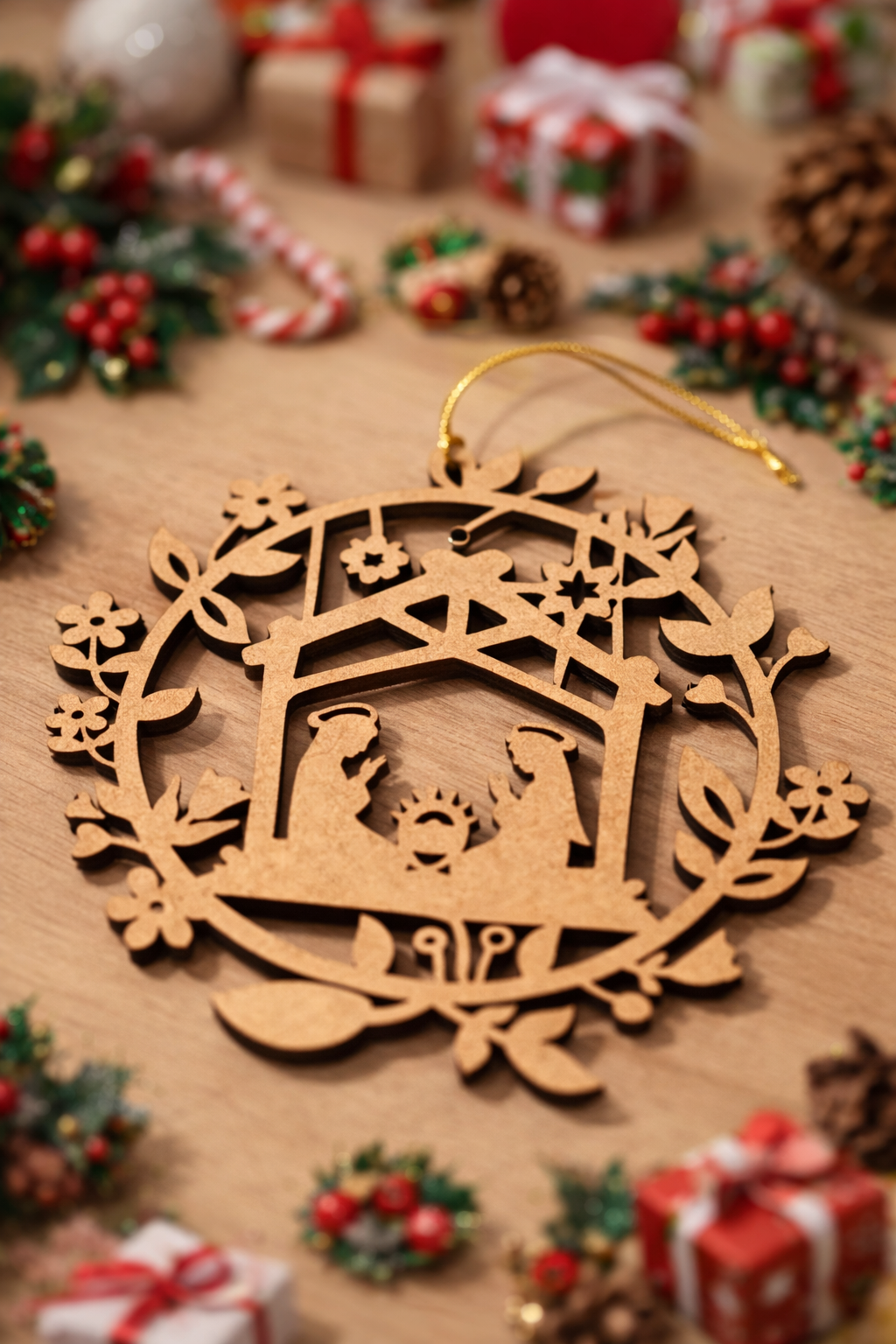 DIY MDF nativity scene cutout ornament for Christmas craft show table