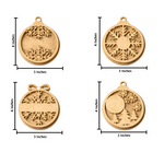 Four MDF DIY christmas tree ornaments with tree designs and measurements on a white background